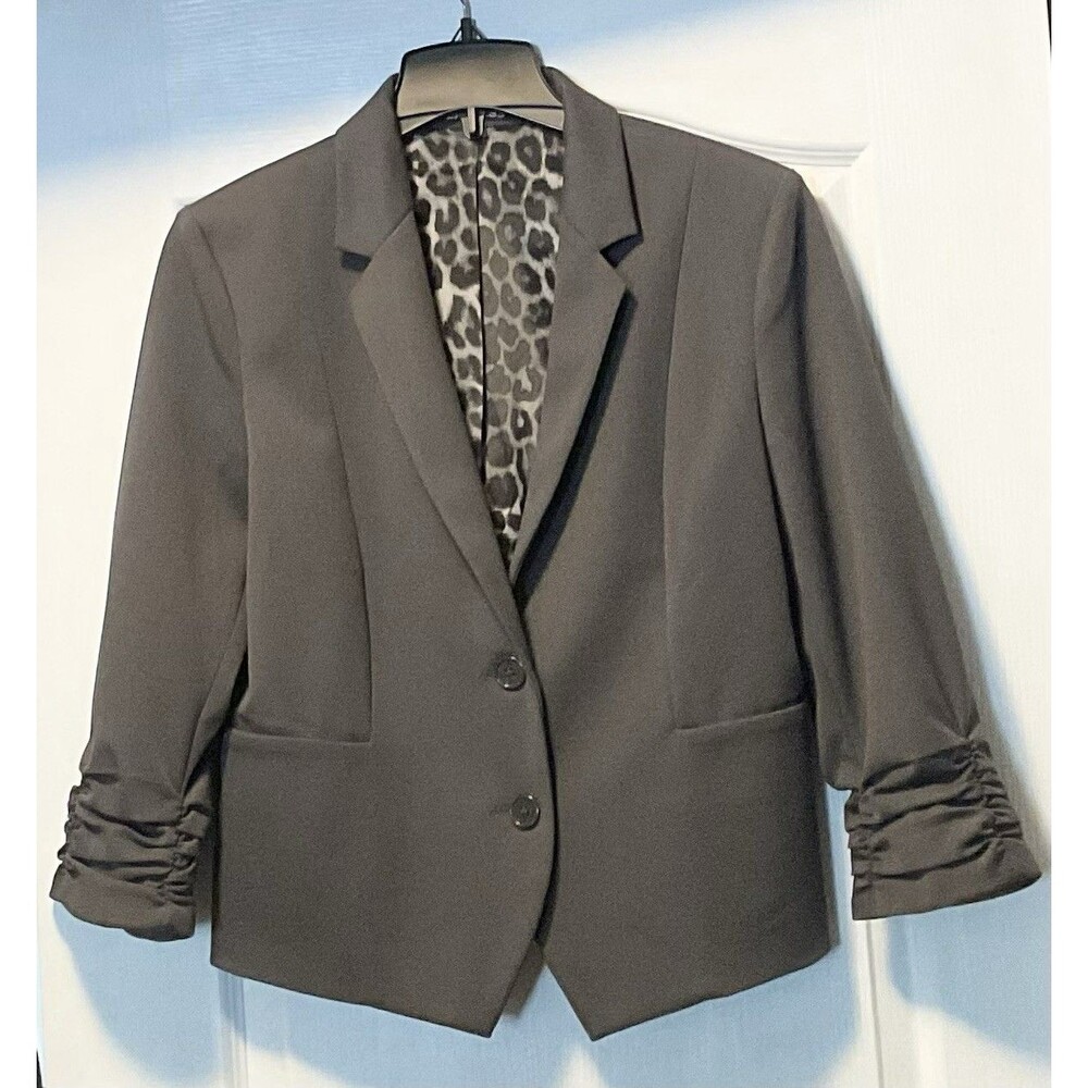 Express Women's Ruched Sleeve Blazer Jacket, Size 14, Gray